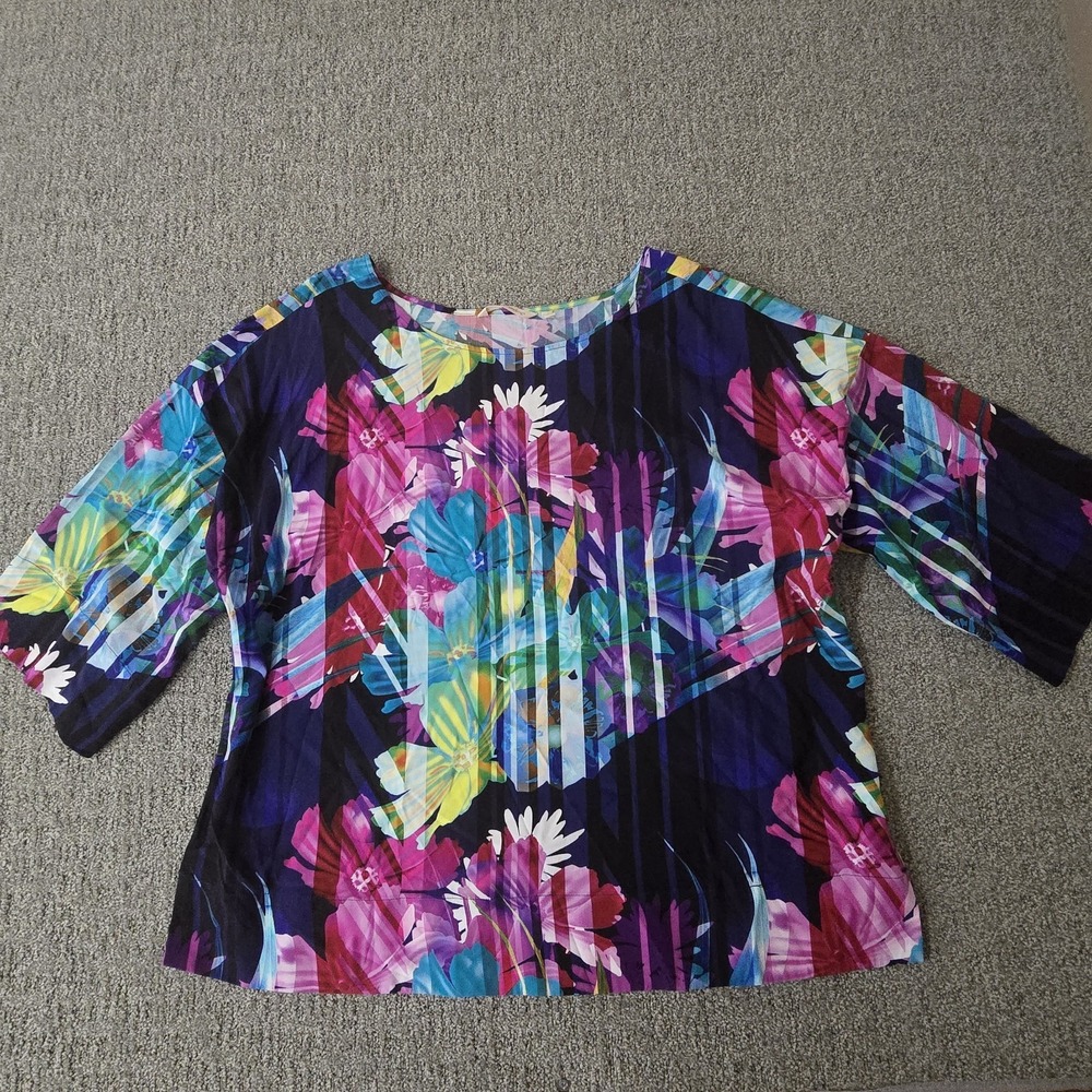 Soft Surroundings XL Tunic Top Watercolor Floral Boho Artsy Stretch Blouse